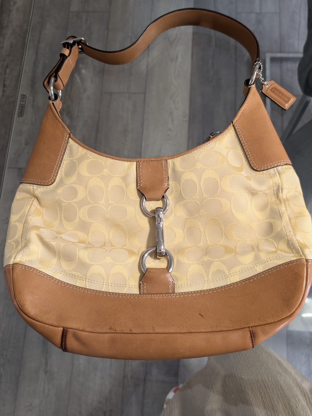 Vintage Y2k RARE Coach Yellow signature Canvas & Tan Leather Soho Bag
